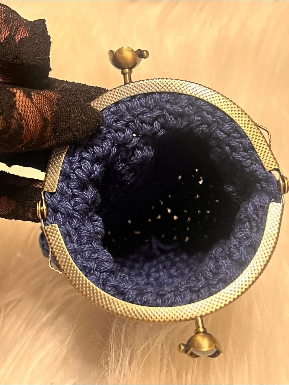Handmade Navy Crochet Kiss-Lock Coin Purse